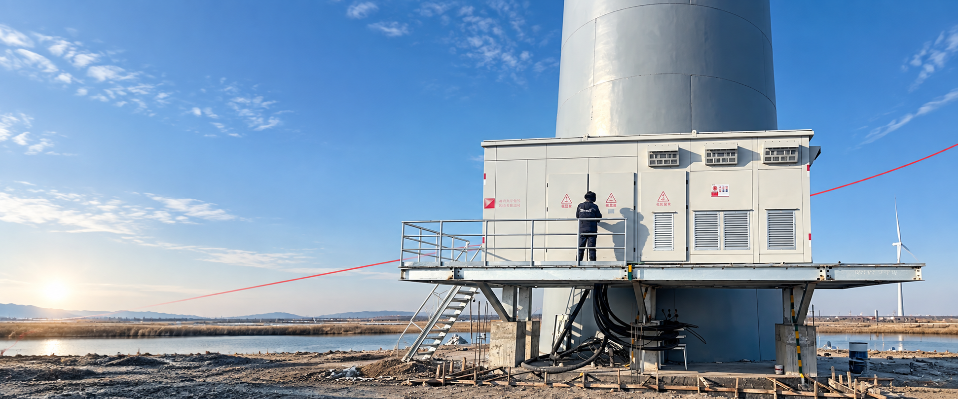 Compact substation enclosure mounted on an offshore wind turbine platform